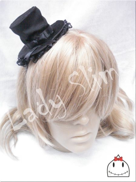 Cartola Média Preta Gothic Lolita Rendas Cetim