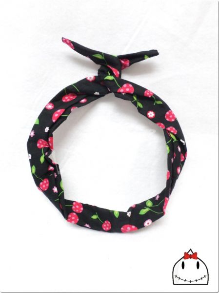 Faixa Pin Up Preta Cerejas Pink