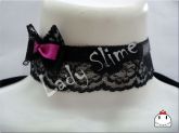 Choker Rendas Preta e Pink com Laço