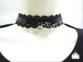 Choker Preta Rendas Laço e Guizo