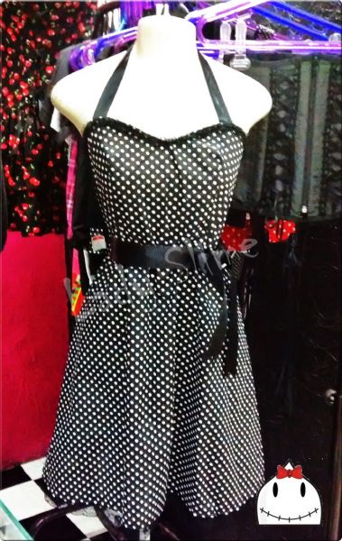 Vestido Preto Poa Frente Unica