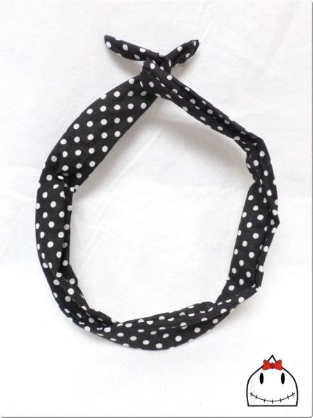 Faixa Pin Up Preta Poa Branco
