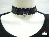 Choker Preta e Azul Rendas Laço e Guizo