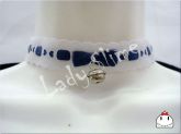 Choker Branca e Azul Marinho com Laço e Guizo