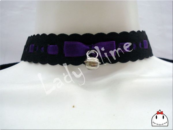 Choker Preta e Azul Marinho com Laço e Guizo